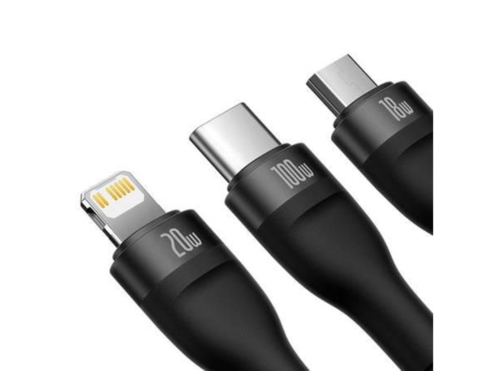 Baseus 3in1 USB cable  Flash Series 2 USB-C + micro USB + Lightning 100W 1.5m (black) Baseus 3in1 USB cable  Flash Series 2 USB-C + micro USB + Lightning 100W 1.5m (black)